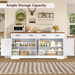 Buffet Cabinet with Storage — 4-Door Sideboard with Adjustable Shelves