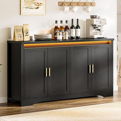 60" Sideboard Buffet Cabinet with LED Light & Power Outlets