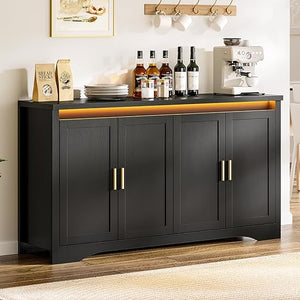 60" Sideboard Buffet Cabinet with LED Light & Power Outlets