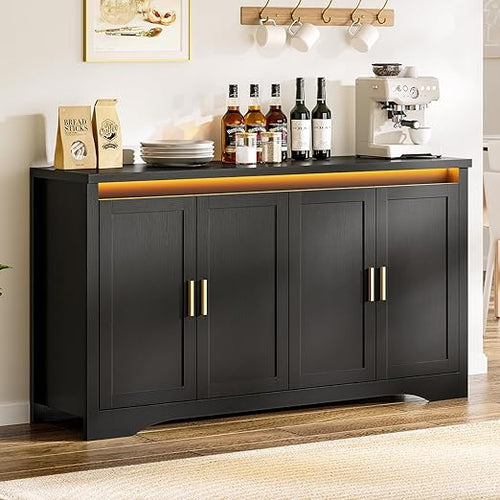 60" Sideboard Buffet Cabinet with LED Light & Power Outlets