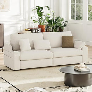 118" Modular Sectional Sofa with Ottomans, USB Ports & Foldable Side Table