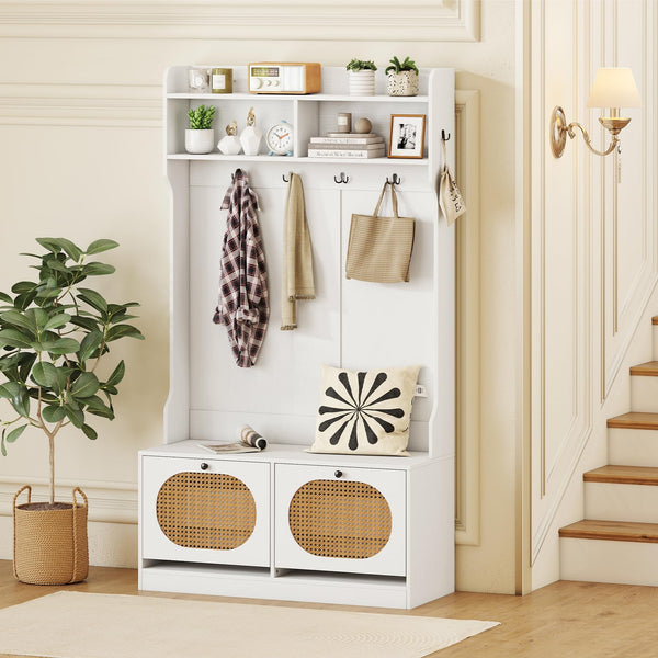 4-in-1 Hall Tree with Bench & Shoe Storage