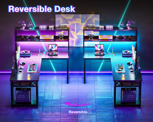 L-Shaped Gaming Desk with Hutch & Storage Shelves
