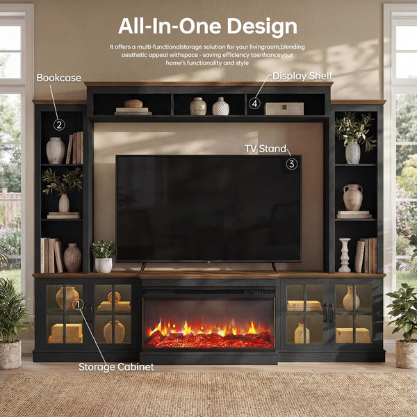 98" Farmhouse Entertainment Center with Fireplace & Barn Doors