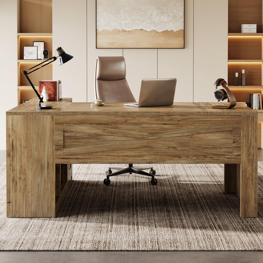 L-Shaped Executive Desk with Storage Cabinet
