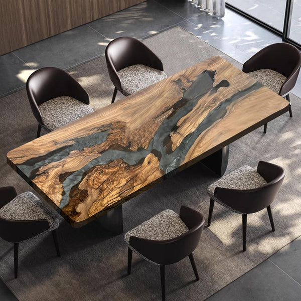 Custom Epoxy Resin Dining Table – Solid Olive Wood