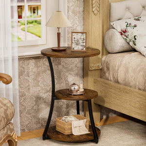 Round 3-Tier Industrial End Table with Metal Frame