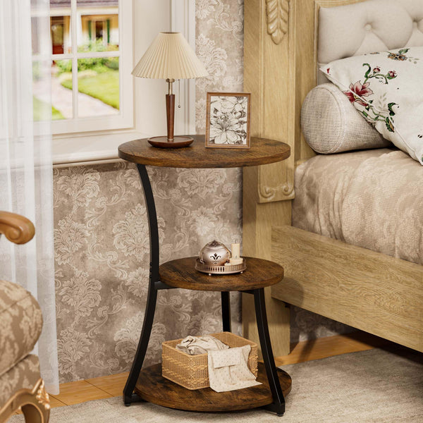 Round 3-Tier Industrial End Table with Metal Frame