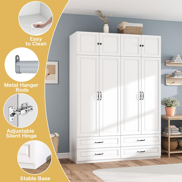 Tall Wardrobe Armoire with 4 Doors & 4 Drawers