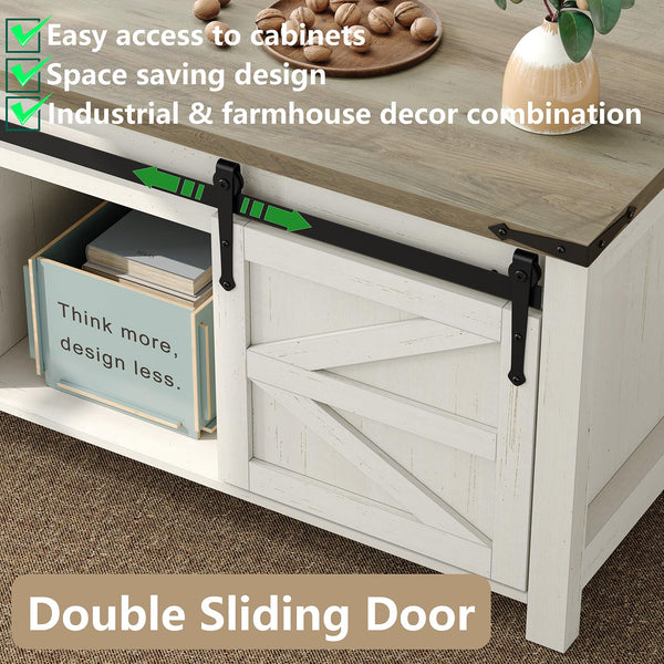 Lift Top Coffee Table with Storage & Sliding Barn Doors, Farmhouse