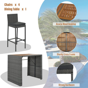 5-Piece Outdoor Wicker Bar Set with 4 Chairs
