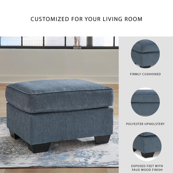 Blue Crosshatched Accent Ottoman with Wood Legs