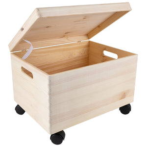 XXL Wooden Storage Box with Hinged Lid, Wheels & Handles