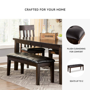 Upholstered Dining Bench with Button Tufting — Wood Frame & Faux Leather Seat