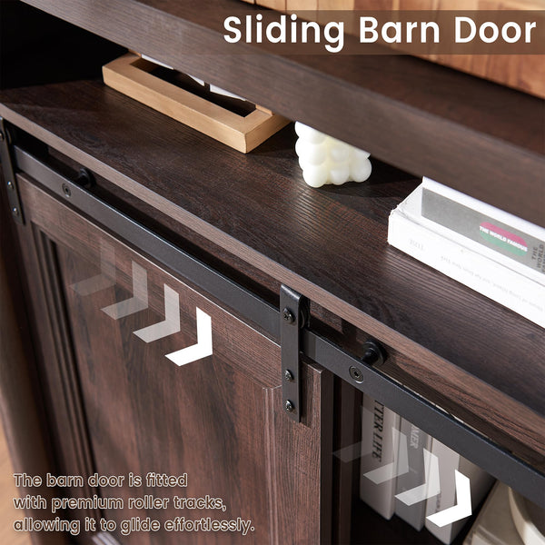 Farmhouse TV Stand with Sliding Barn Doors – Fits 80" TV