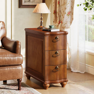 Walnut Brown 3-Drawer End Table with Solid Wood Legs