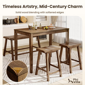 Counter Height Dining Table Set for 4 with Bench and Bar Stools – Solid Wood Farmhouse Kitchen Table