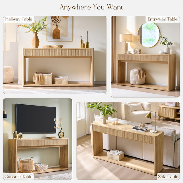 63-Inch Fluted Console Table with 2 Drawers
