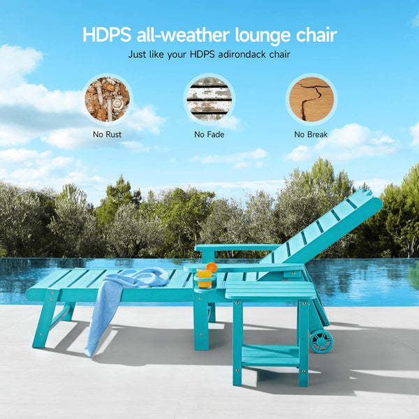 Patio Chaise Lounge Set of 2 – HDPS Outdoor Reclining Chairs with Adjustable Backrest & Cup Holder