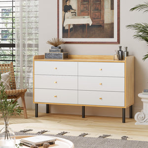 6 Drawer Dresser with Wood Frame and Metal Handles