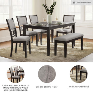 6-Piece Upholstered Dining Table Set with Bench
