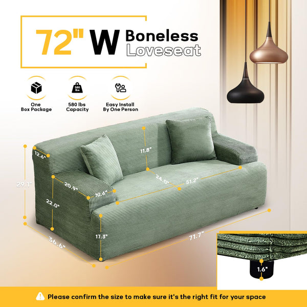 Corduroy Loveseat Sofa with Wide Curved Armrests