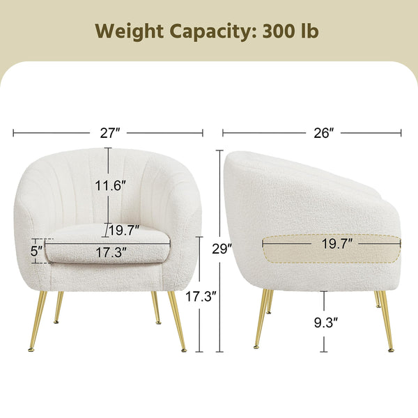 Boucle Barrel Accent Chair with Removable Cushion