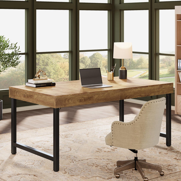 55" Industrial Executive Desk with Metal Legs