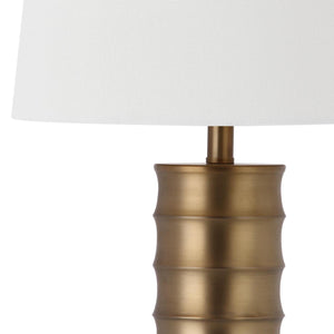 Brass Column Table Lamp Set of 2 — Gold Metal Base with White Shade