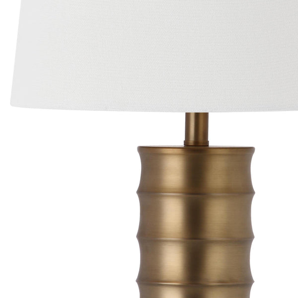 Brass Column Table Lamp Set of 2 — Gold Metal Base with White Shade