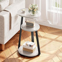 Oval End Table with Metal Frame & 3-Tier Storage
