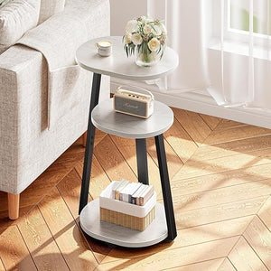 Oval End Table with Metal Frame & 3-Tier Storage
