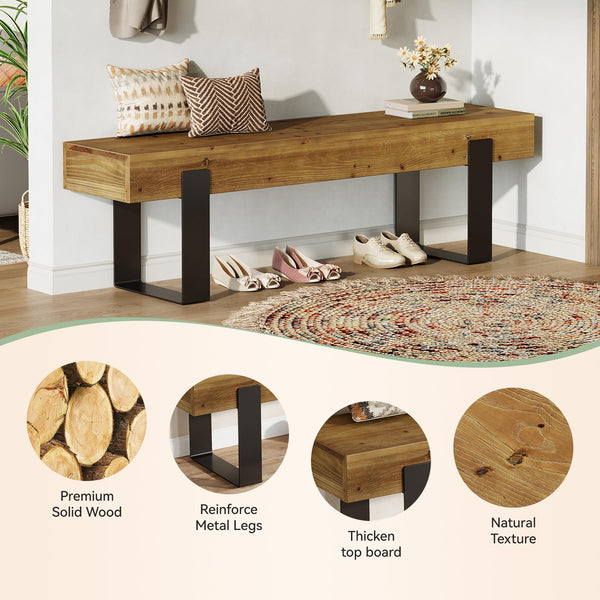 63" Farmhouse Entryway Bench with Metal Legs