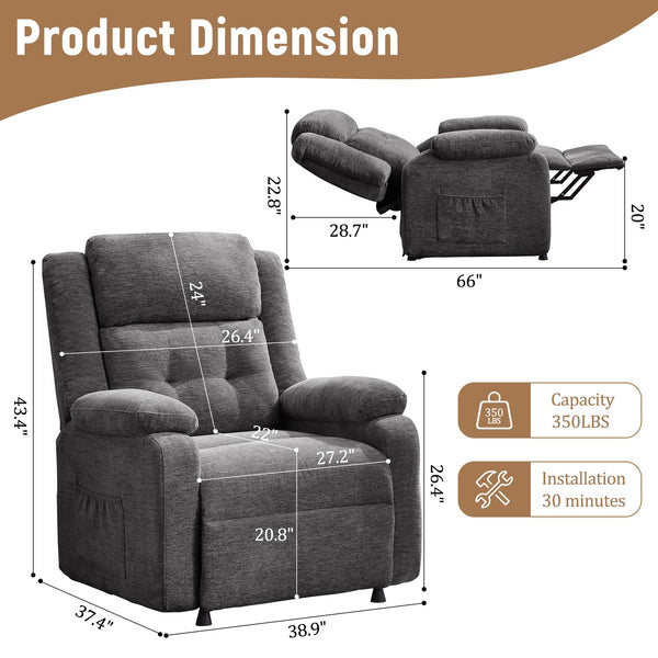 Oversized Power Recliner Chair with Electric Recline & Chenille Fabric