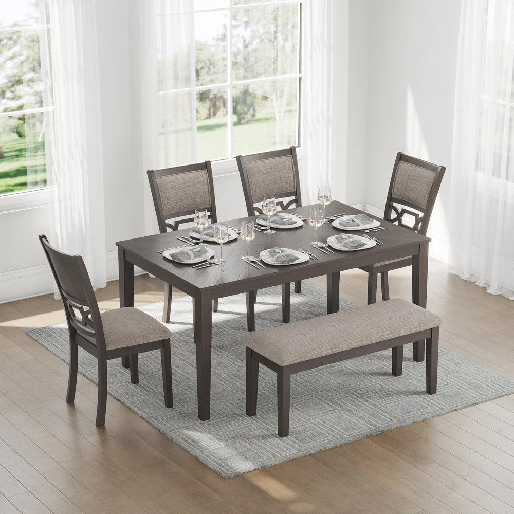 6-Piece Transitional Dining Table Set with Bench