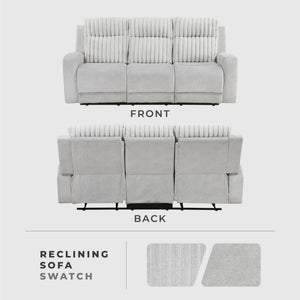 Light Gray Manual Reclining Sofa with Corduroy Upholstery