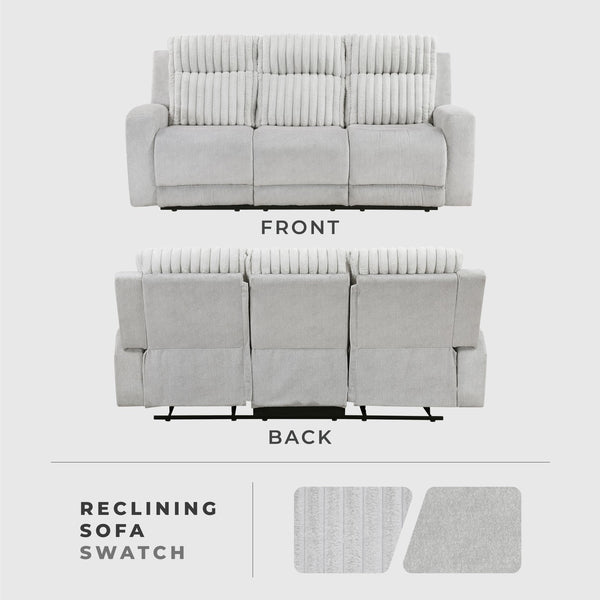Light Gray Manual Reclining Sofa with Corduroy Upholstery
