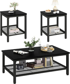 Industrial Coffee Table Set of 3 with 2 End Side Tables
