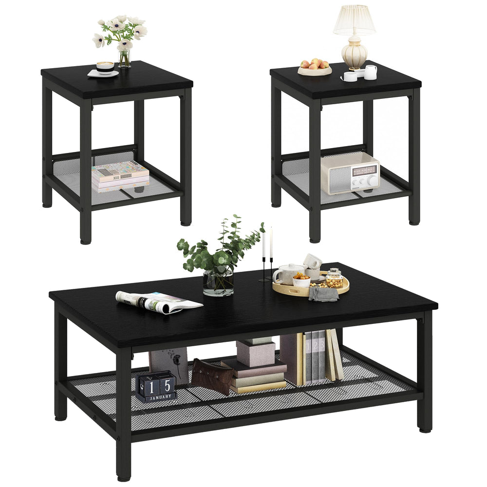 Industrial Coffee Table Set of 3 with 2 End Side Tables