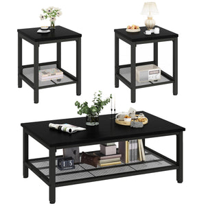 Industrial Coffee Table Set of 3 with 2 End Side Tables