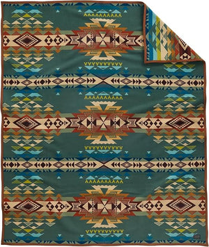 Wool Blend Jacquard Throw Blanket – Reversible, Felt-Bound, 64" x 80"