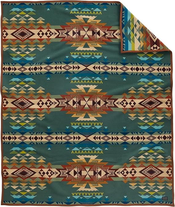 Wool Blend Jacquard Throw Blanket – Reversible, Felt-Bound, 64" x 80"