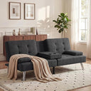 Convertible Futon Sofa Bed with Adjustable Backrest & Armrest
