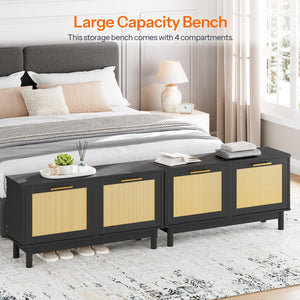 Rattan Shoe Storage Bench with Flip Drawers