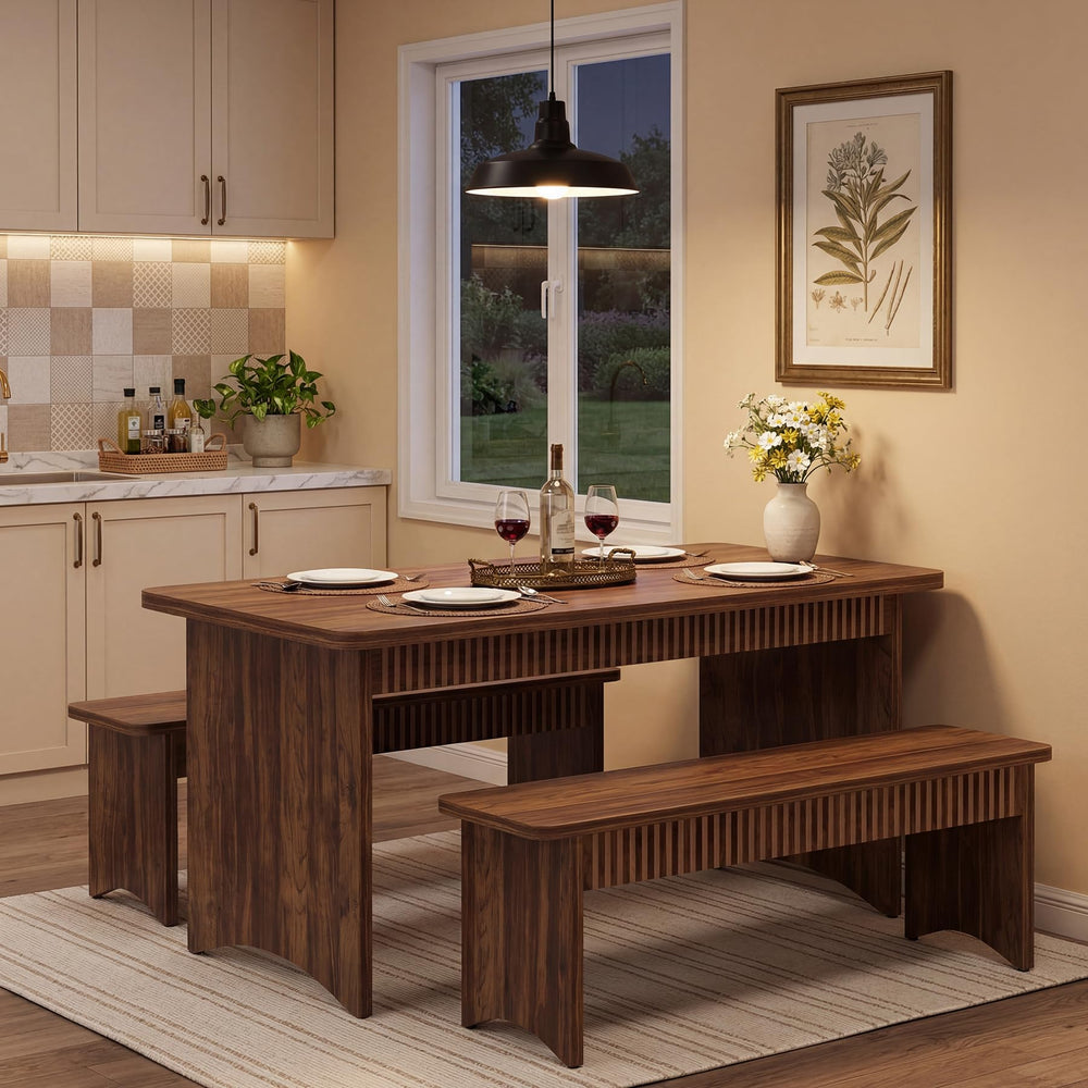 Farmhouse Dining Table Set with 2 Benches – Seats 4 to 6