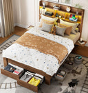 Queen Bed Frame with Storage Headboard, LED Lights & Charging Station