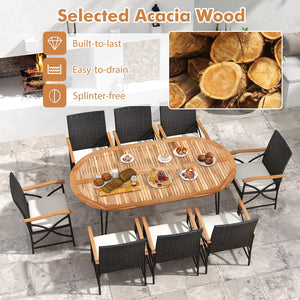 9-Piece Outdoor Wicker Dining Set with Acacia Wood Table