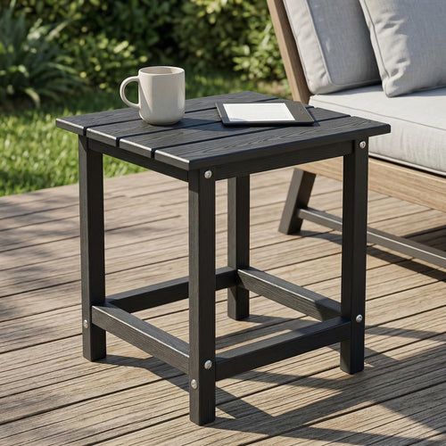 Kromax Outdoor Side Table, Adirondack Square Patio Table, Easy Maintenance & Weather Resistant, HDPE End Table for Backyard, Pool, Patio, Porch, Black