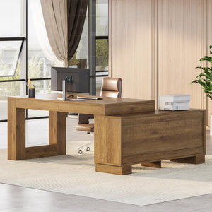 L-Shaped Executive Desk with Storage Cabinets & Shelves