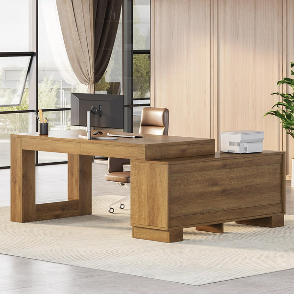 L-Shaped Executive Desk with Storage Cabinets & Shelves